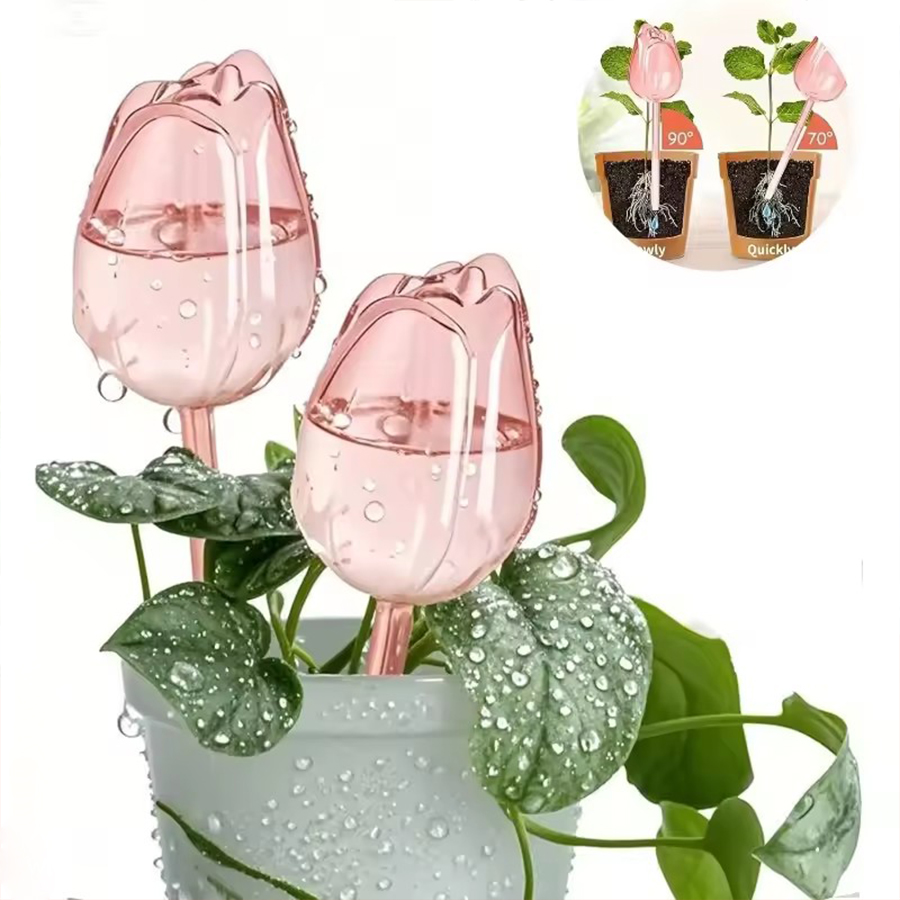 Pothos - Transparenter, dicker PET-Tulpenförmiger Selbstbewässerungsspieß mit langsamer