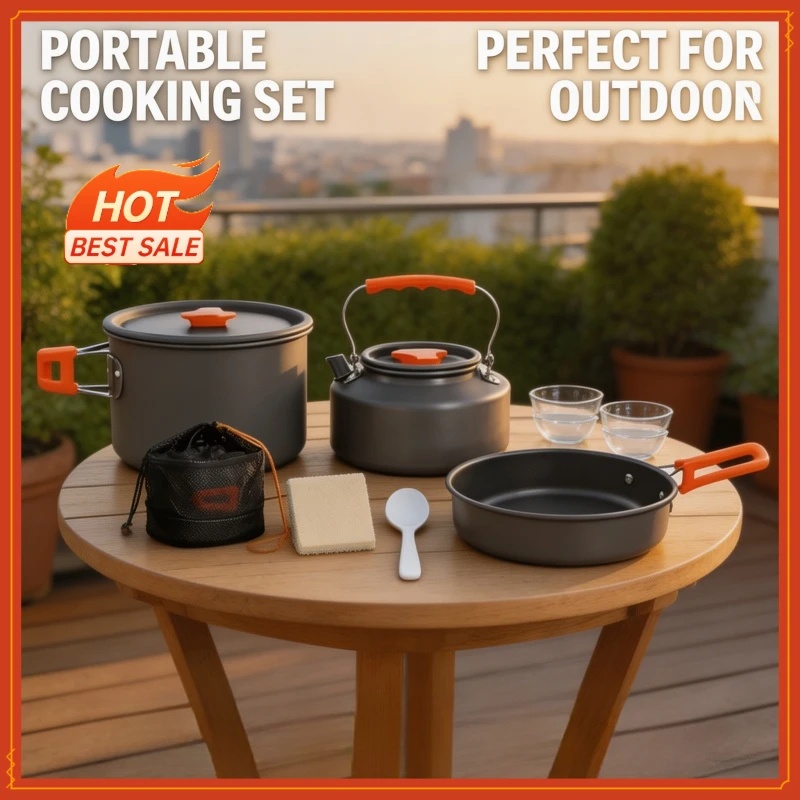 Pothos - Ultraleichtes 10-teiliges Outdoor-Kochgeschirr-Set aus Aluminium, Camping-Topf-